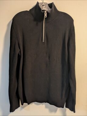 H&M Black Zip-Front Ribbed Mock Neck Sweater